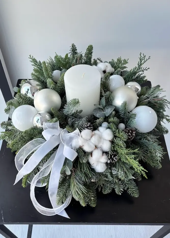 "Winter Pearl" Table Candle Wreath